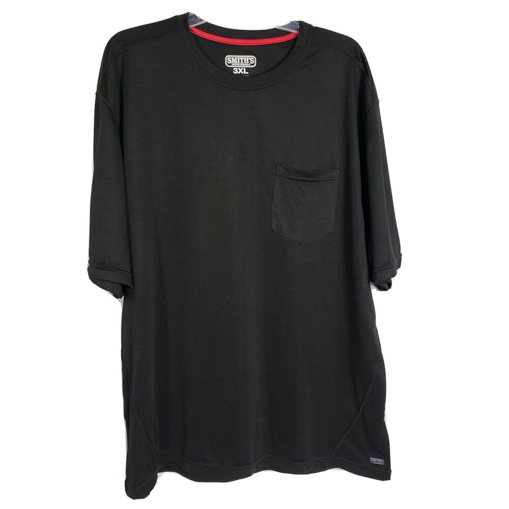 Smith's Workwear Mens T Shirt Size 3XL Black Short Sleeve Pocket Polyester